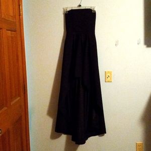 Black,strapless, formal dress.